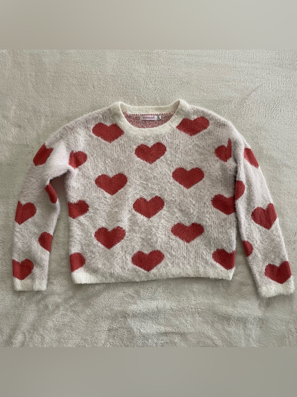 Fuzzy White Heart Pattern Sweater size Small